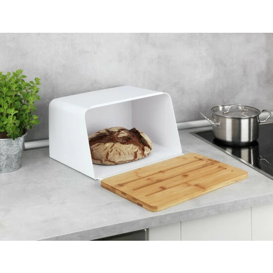 Wenko Brotkasten Mit Bambusbrett, Weiß 5 Wenko Brotkasten Mit Bambusbrett, Weiß – Bild 3
