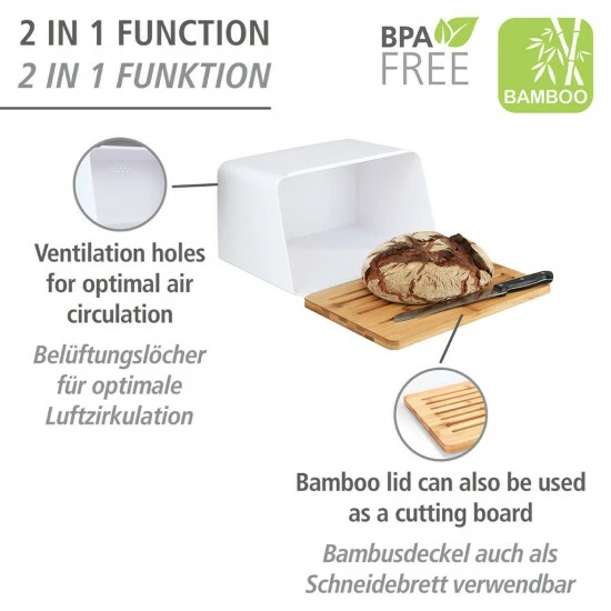 Wenko Brotkasten Mit Bambusbrett, Weiß 11 Wenko Brotkasten Mit Bambusbrett, Weiß – Bild 9