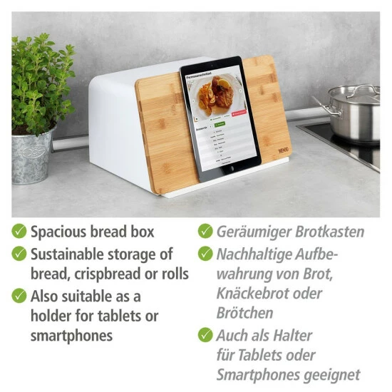 Wenko Brotkasten Mit Bambusbrett, Weiß 12 Wenko Brotkasten Mit Bambusbrett, Weiß – Bild 10