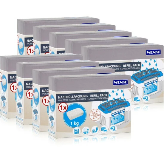 9x Wenko Nachfüllpackung Feuchtigkeitskiller Raum-Entfeuchter, 1kg Granulat 3 9x Wenko Nachfüllpackung Feuchtigkeitskiller Raum-Entfeuchter, 1kg Granulat