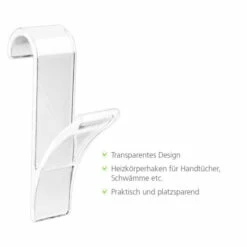 WENKO 6er Set Rundheizkörper-Haken, Flexibel Einhängbare Handtuchhaken, Für Alle Standard-Heizungen, Kunststoff, Transparent, Je 2,5 X 10,5 X 7 Cm | Inkl. 2er Set Reinigungsschwämme Gratis -Günstiges Wenko Geschäft unnamed file 10716