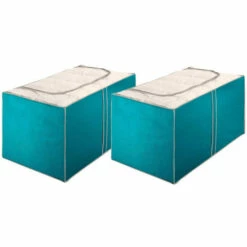 WENKO 2er Set Aufbewahrungsbox BREEZE - 230 Liter, 91 X 53 X 48 Cm (LxBxH), Petrol, Atmungsaktives Vlies