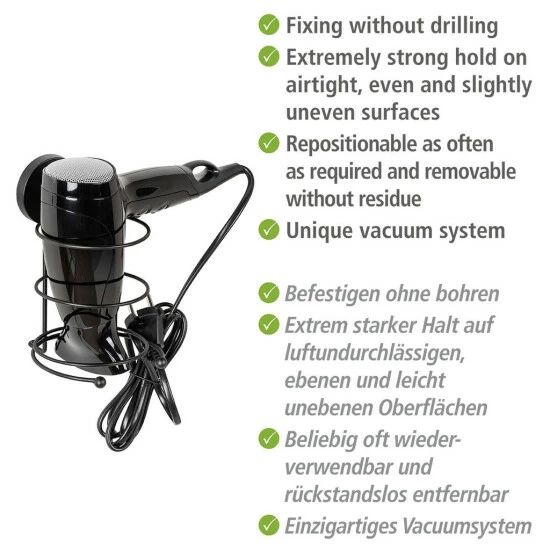 Wenko Vacuum-Loc® Haartrocknerhalter Milazzo Schwarz 9 Wenko Vacuum-Loc® Haartrocknerhalter Milazzo Schwarz – Bild 7