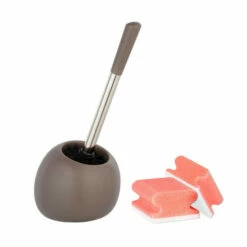 Wenko WC-Garnitur Polaris Taupe Matt & Reinigungsschwamm, 2er Set