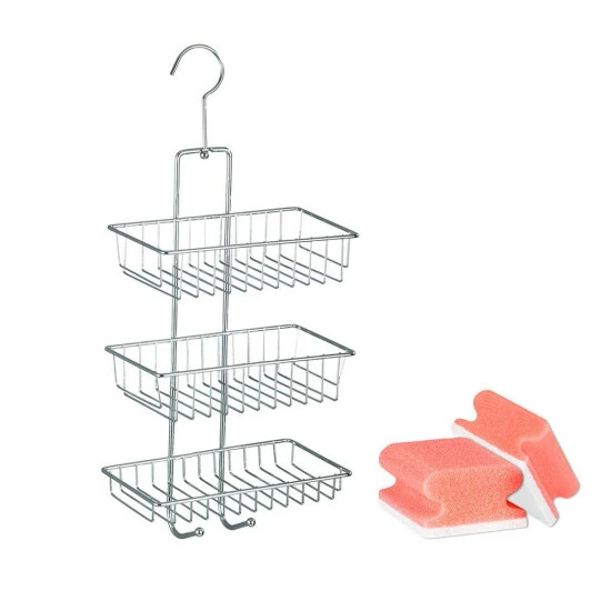 Wenko Exclusiv Duschcaddy Nivala 3 Ablagen & Reinigungsschwamm, 2er Set 3 Wenko Exclusiv Duschcaddy Nivala 3 Ablagen & Reinigungsschwamm, 2er Set