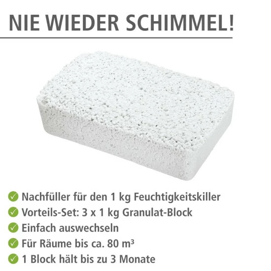 WENKO 3er Set Nachfüllpack Für Raumentfeuchter, Granulat-Block Für Bis Zu 1,4 L Feuchtigkeit | Nachfüllblock Ideal Für Auto, Dachboden, Garage, Keller, Waschküche, Zimmer, Wohnwagen Bis 80 M³ 4 WENKO 3er Set Nachfüllpack Für Raumentfeuchter, Granulat-Block Für Bis Zu 1,4 L Feuchtigkeit | Nachfüllblock Ideal Für Auto, Dachboden, Garage, Keller, Waschküche, Zimmer, Wohnwagen Bis 80 M³ – Bild 2