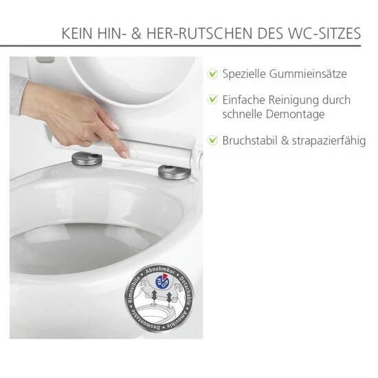 WENKO Toilettensitz Astera, 38 X 45 Cm - WC-Sitz Mit Absenkautomatik (Easy Close) Und Komfortabler Fix Clip Befestigung | Inkl. 2er Set Reinigungsschwämme Gratis 4 WENKO Toilettensitz Astera, 38 X 45 Cm - WC-Sitz Mit Absenkautomatik (Easy Close) Und Komfortabler Fix Clip Befestigung | Inkl. 2er Set Reinigungsschwämme Gratis – Bild 2