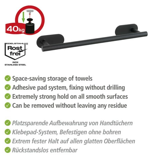Wenko Turbo-Loc® Edelstahl Badetuchstange Orea Black Matt 8 Wenko Turbo-Loc® Edelstahl Badetuchstange Orea Black Matt – Bild 6