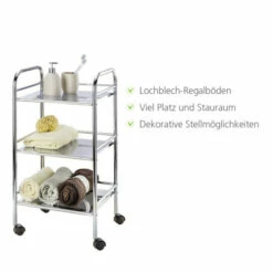 WENKO Rollwagen Mit 3 Ablagen, Für Bad, Küche Und Haushalt | Inkl. 2er Set Reinigungsschwämme Gratis