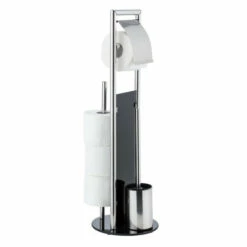 WENKO WC-Garnitur Ravina Edelstahl Glänzend / Glas Schwarz, Mit Toilettenbürste