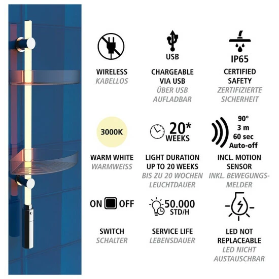 Wenko LED Duscheckregal, 74 Cm 5 Wenko LED Duscheckregal, 74 Cm – Bild 3