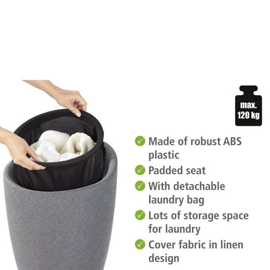 Wenko Hocker Candy Grey Leinenoptik, Mit Wäschesack 4 Wenko Hocker Candy Grey Leinenoptik, Mit Wäschesack – Bild 2