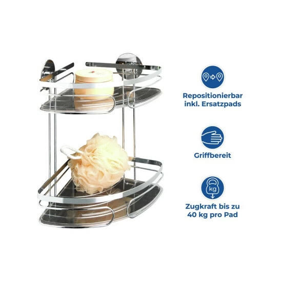 Wenko TurboFIX Edelstahl Eckregal 2 Ablagen 4 Wenko TurboFIX Edelstahl Eckregal 2 Ablagen – Bild 2