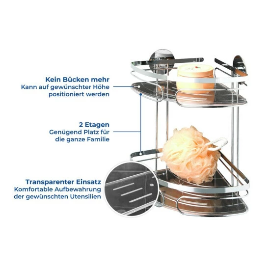 Wenko TurboFIX Edelstahl Eckregal 2 Ablagen 6 Wenko TurboFIX Edelstahl Eckregal 2 Ablagen – Bild 4
