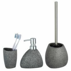 Wenko Keramik Bad-Accessoire Set Pion, Grau, 3-teilig