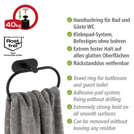 Wenko Turbo-Loc® Edelstahl Handtuchring Orea Black Matt 13 Wenko Turbo-Loc® Edelstahl Handtuchring Orea Black Matt – Bild 11
