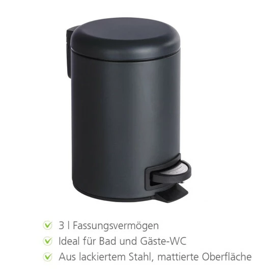WENKO Kosmetik Treteimer Leman, Schwarz Matt, 3 Liter, 17 X 25 X 22,5 Cm | Badezimmer-Mülleimer Im Industie-Design, Kleiner Abfalleimer Mit Integriertem Müllbeutelhalter | Inkl. 2er Set Reinigungsschwämme Gratis 4 WENKO Kosmetik Treteimer Leman, Schwarz Matt, 3 Liter, 17 X 25 X 22,5 Cm | Badezimmer-Mülleimer Im Industie-Design, Kleiner Abfalleimer Mit Integriertem Müllbeutelhalter | Inkl. 2er Set Reinigungsschwämme Gratis – Bild 2