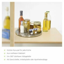 WENKO Schrankrondell Uno, Drehbares Küchenregal, Auch Als Gewürzregal Geeignet, Edelstahl, 26,5 X 2 Cm | Inkl. 2er Set Reinigungsschwämme Gratis