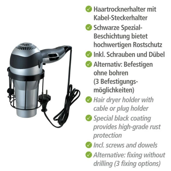 Wenko Haartrocknerhalter Classic Plus Black 8 Wenko Haartrocknerhalter Classic Plus Black – Bild 6