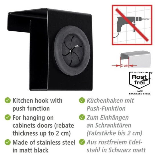 Wenko Küchen- Und Türhaken Push, Edelstahl Rostfrei, 5 X 6 X 4 Cm, Silber Matt - WENKO, Farbe:anthrazit 8 Wenko Küchen- Und Türhaken Push, Edelstahl Rostfrei, 5 X 6 X 4 Cm, Silber Matt - WENKO, Farbe:anthrazit – Bild 6
