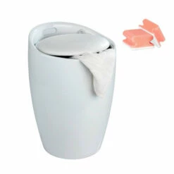 WENKO Wäschesammler Und Badhocker Candy, Weiß | Inkl. 2er Set Reinigungsschwämme Gratis -Günstiges Wenko Geschäft unnamed file 19030