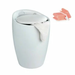 WENKO Wäschesammler Und Badhocker Candy, Weiß | Inkl. 2er Set Reinigungsschwämme Gratis -Günstiges Wenko Geschäft unnamed file 19032