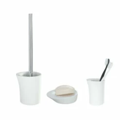 3tlg. Wenko Bad Set PALOMA Weiß WC Garnitur + Seifenschale + Zahnputzbecher