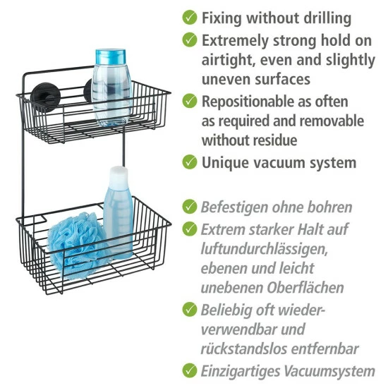 Wenko Vacuum-Loc® Wandregal 2 Etagen Bari Schwarz 6 Wenko Vacuum-Loc® Wandregal 2 Etagen Bari Schwarz – Bild 4