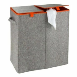 Wenko Wäschesammler Filz Duo Grau/Orange