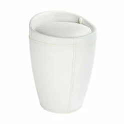 Wenko Hocker Candy White In Lederoptik, Mit Wäschesack