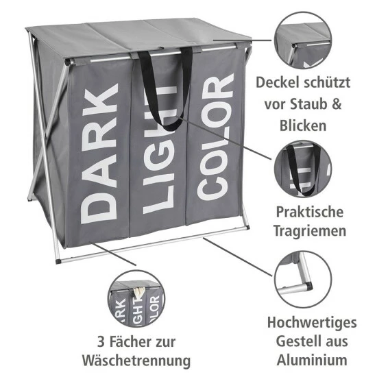 Wenko Wäschesammler Trio Top Grau 5 Wenko Wäschesammler Trio Top Grau – Bild 3