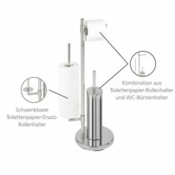 WENKO WC-Garnitur Universalo Neo, Mit Toilettenbürste Und Integriertem Toilettenpapierhalter, Silber Glänzend, 30 X 73 X 20 Cm | Inkl. 2er Set Reinigungsschwämme Gratis