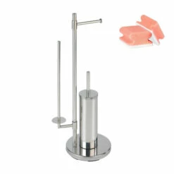 WENKO WC-Garnitur Universalo Neo, Mit Toilettenbürste Und Integriertem Toilettenpapierhalter, Silber Glänzend, 30 X 73 X 20 Cm | Inkl. 2er Set Reinigungsschwämme Gratis -Günstiges Wenko Geschäft unnamed file 21526