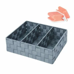 WENKO Bad-Organizer Adria, 3 Fächer, Feste Trennwände, Mit Griff, Grau, 32 X 10 X 21 Cm | Inkl. 2er Set Reinigungsschwämme Gratis -Günstiges Wenko Geschäft unnamed file 21820