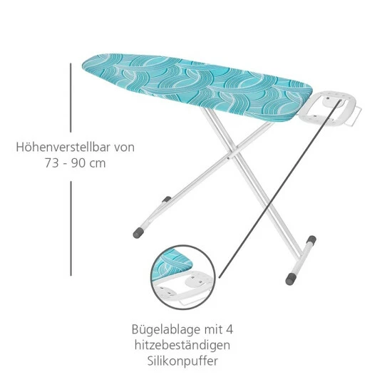 WENKO Bügelbrett Advance, Dampfbügelgeeignet, Höhenverstellbar 73-95 Cm, 120 X 42 Cm Bügelfläche, Bügeltisch Mit 8 Mm Polsterung | Inkl. 2er Set Reinigungsschwämme Gratis 4 WENKO Bügelbrett Advance, Dampfbügelgeeignet, Höhenverstellbar 73-95 Cm, 120 X 42 Cm Bügelfläche, Bügeltisch Mit 8 Mm Polsterung | Inkl. 2er Set Reinigungsschwämme Gratis – Bild 2
