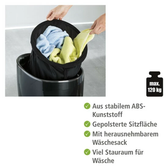 Wenko Hocker Candy Black, Mit Wäschesack 6 Wenko Hocker Candy Black, Mit Wäschesack – Bild 4