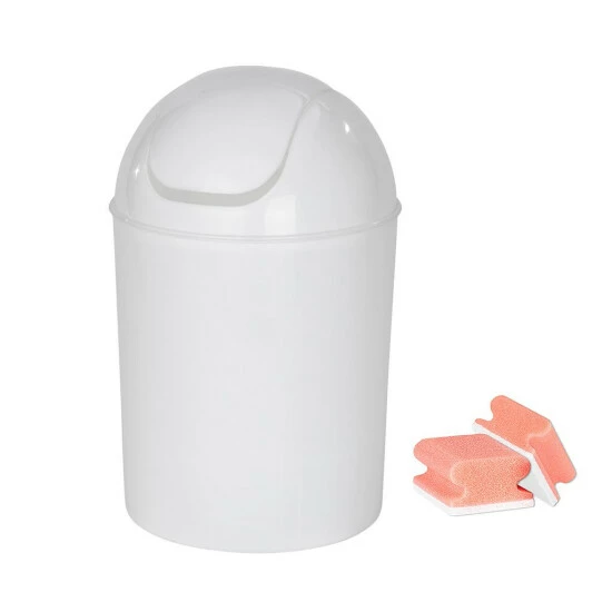 WENKO Kosmetikeimer Economic, Weiß, Kleiner Schwingdeckel-Eimer Aus Kunststoff, Ø 20 X 30 Cm, 6,0 L | Inkl. 2er Set Reinigungsschwämme Gratis 4 WENKO Kosmetikeimer Economic, Weiß, Kleiner Schwingdeckel-Eimer Aus Kunststoff, Ø 20 X 30 Cm, 6,0 L | Inkl. 2er Set Reinigungsschwämme Gratis – Bild 2