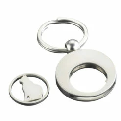 Wenko 2er Set Schlüsselanhänger Katze Mit Einkaufswagen-Chip, Schlüsselring Mit Metallchip, Metall - Silber