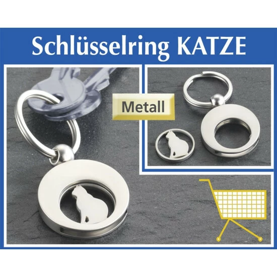 Wenko 2er Set Schlüsselanhänger Katze Mit Einkaufswagen-Chip, Schlüsselring Mit Metallchip, Metall - Silber 4 Wenko 2er Set Schlüsselanhänger Katze Mit Einkaufswagen-Chip, Schlüsselring Mit Metallchip, Metall - Silber – Bild 2