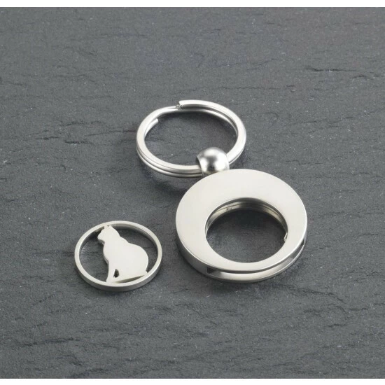 Wenko 2er Set Schlüsselanhänger Katze Mit Einkaufswagen-Chip, Schlüsselring Mit Metallchip, Metall - Silber 5 Wenko 2er Set Schlüsselanhänger Katze Mit Einkaufswagen-Chip, Schlüsselring Mit Metallchip, Metall - Silber – Bild 3