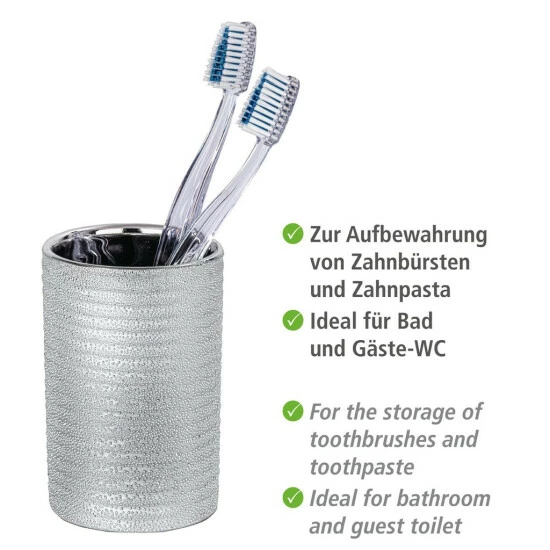 Wenko Zahnputzbecher Polaris Juwel Silber Keramik 5 Wenko Zahnputzbecher Polaris Juwel Silber Keramik – Bild 3