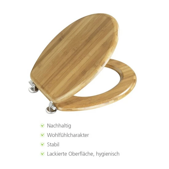 Wenko WC-Sitz Bambus Dunkel, Natürlicher Und Langlebiger Toilettensitz Mit Edelstahlbefestigung, Bambusholz, Maße 34 X 41 Cm, Dunkelbraun Inklusive Gratis 2er Set Schwämme 7 Wenko WC-Sitz Bambus Dunkel, Natürlicher Und Langlebiger Toilettensitz Mit Edelstahlbefestigung, Bambusholz, Maße 34 X 41 Cm, Dunkelbraun Inklusive Gratis 2er Set Schwämme – Bild 5