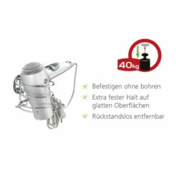 WENKO Turbo-Loc® Haartrocknerhalter, Aus Verchromtem Stahl, 14 X 7,5 X 11,5 Cm | Föhnhalterung Fürs Badezimmer, Mit Kabelhalter, Befestigung Ohne Bohren | Inkl. 2er Set Reinigungsschwämme Gratis -Günstiges Wenko Geschäft unnamed file 23736