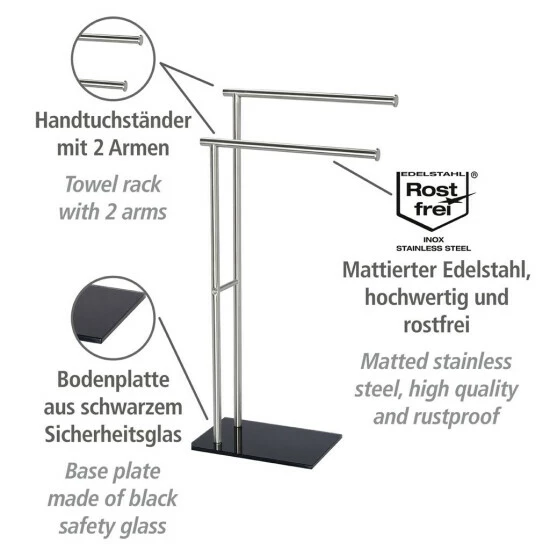 Wenko Handtuchständer Lima Mit 2 Armen Edelstahl 5 Wenko Handtuchständer Lima Mit 2 Armen Edelstahl – Bild 3