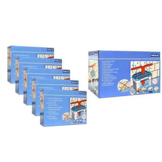 Wenko Feuchtigkeitskiller - Raumentfeuchter, 1 Kg Plus 5 Nachfüllpackungen Mit 3 Wenko Feuchtigkeitskiller - Raumentfeuchter, 1 Kg Plus 5 Nachfüllpackungen Mit
