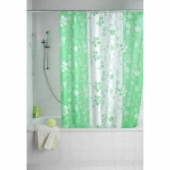 WENKO 20058100 Anti-Schimmel Duschvorhang Garden Green - Anti-Bakteriell, Waschbar, Mit 12 Duschvorhangringen, Kunststoff - Polyester, Weiß