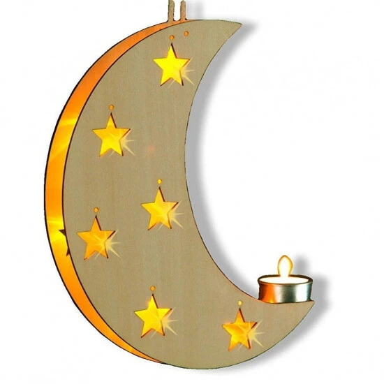 WENKO LED Mond Gelbe LED Lämpchen Holz Batteriebetrieben Leuchtender Akzent 3 WENKO LED Mond Gelbe LED Lämpchen Holz Batteriebetrieben Leuchtender Akzent