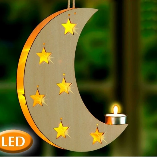 WENKO LED Mond Gelbe LED Lämpchen Holz Batteriebetrieben Leuchtender Akzent 4 WENKO LED Mond Gelbe LED Lämpchen Holz Batteriebetrieben Leuchtender Akzent – Bild 2