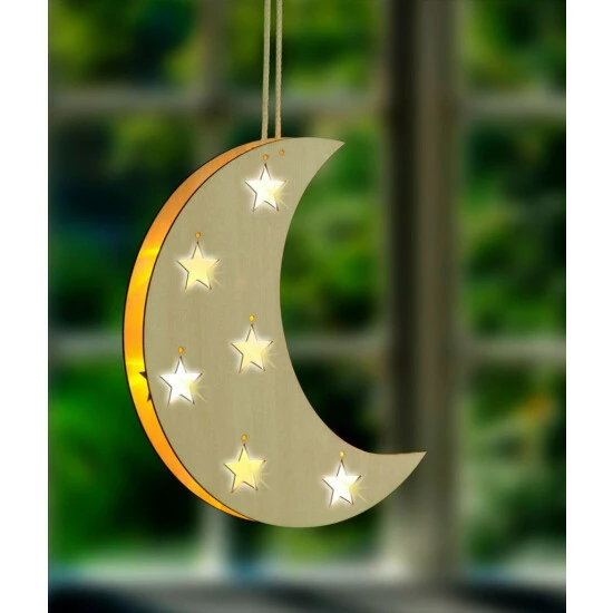 WENKO LED Mond Gelbe LED Lämpchen Holz Batteriebetrieben Leuchtender Akzent 6 WENKO LED Mond Gelbe LED Lämpchen Holz Batteriebetrieben Leuchtender Akzent – Bild 4