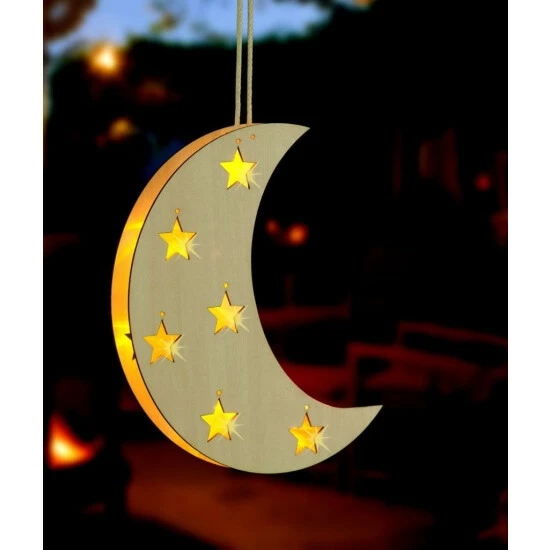 WENKO LED Mond Gelbe LED Lämpchen Holz Batteriebetrieben Leuchtender Akzent 7 WENKO LED Mond Gelbe LED Lämpchen Holz Batteriebetrieben Leuchtender Akzent – Bild 5